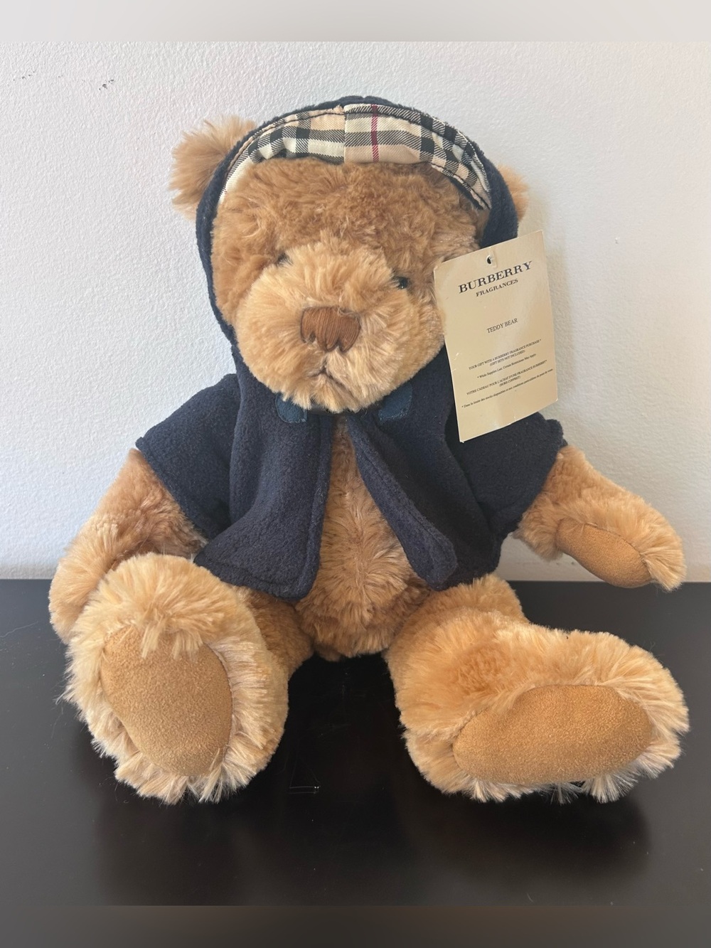 NWT Vintage Burberry Fragrances Plush Teddy Bear Navy Hooded Jacket Nova Check